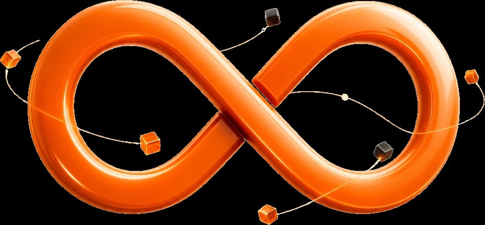 Pixoom — símbolo do infinito transformando o fluxo de dados em resultado
